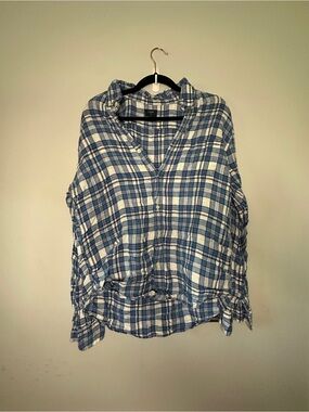 J. Crew Factory Blue and White Plaid Linen Shirt